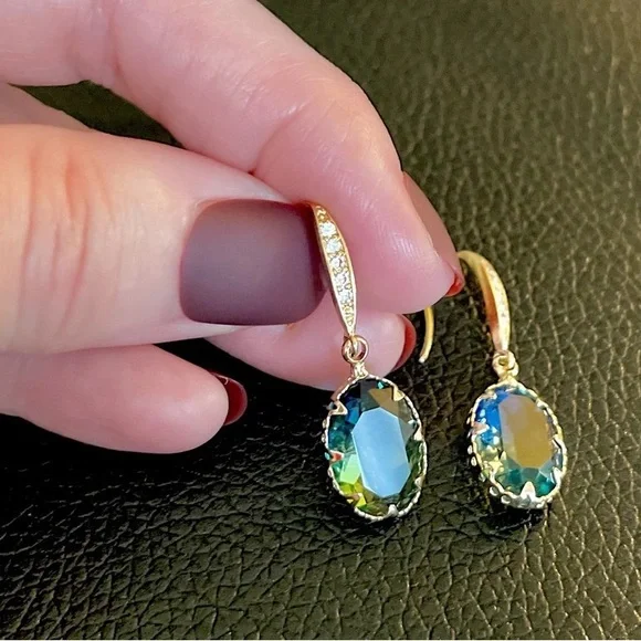 New Bright Oval Gemstone Pendant Temperament Tourmaline Earrings - Picture 8 of 8